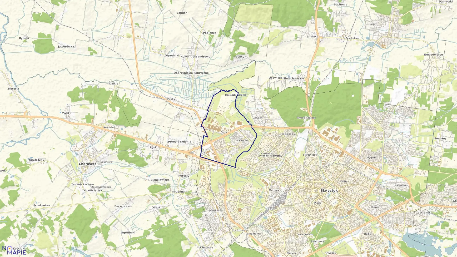 Mapa obrębu Bacieczki w mieście Białystok