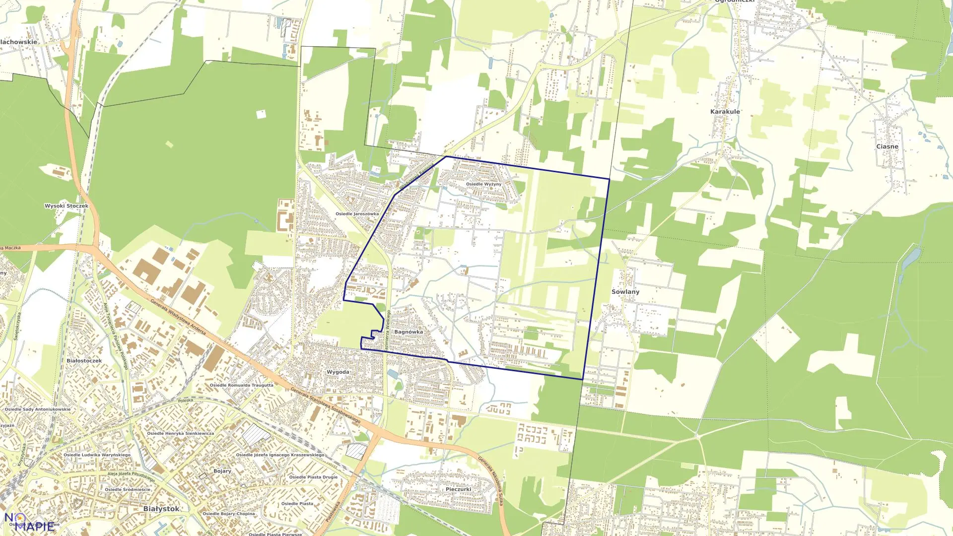 Mapa obrębu Bagnówka w mieście Białystok