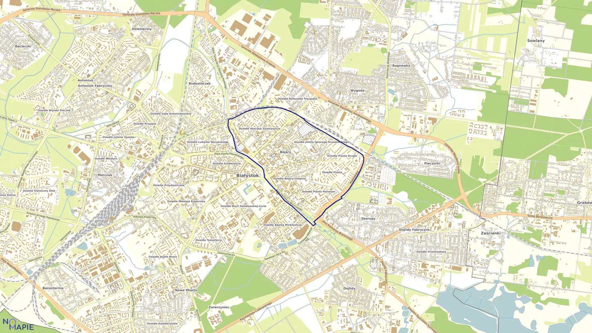 Mapa obrębu Bojary w mieście Białystok