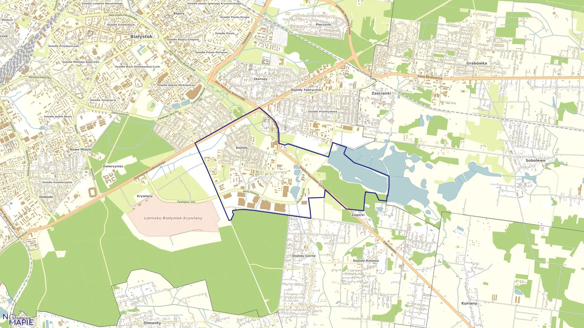 Mapa obrębu Dojlidy w mieście Białystok