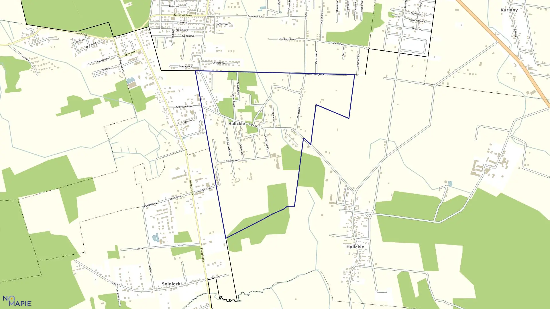 Mapa obrębu Halickie w mieście Białystok