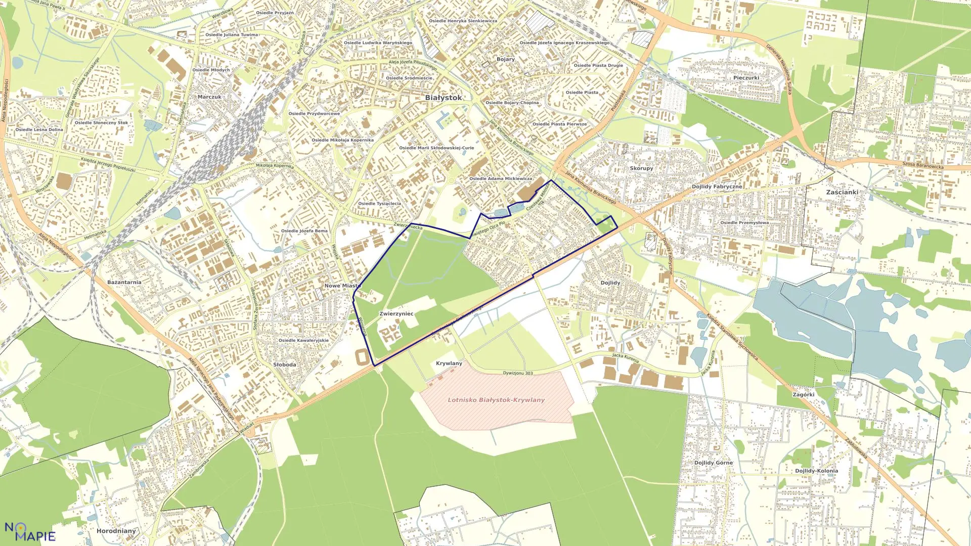 Mapa obrębu Mickiewicza w mieście Białystok