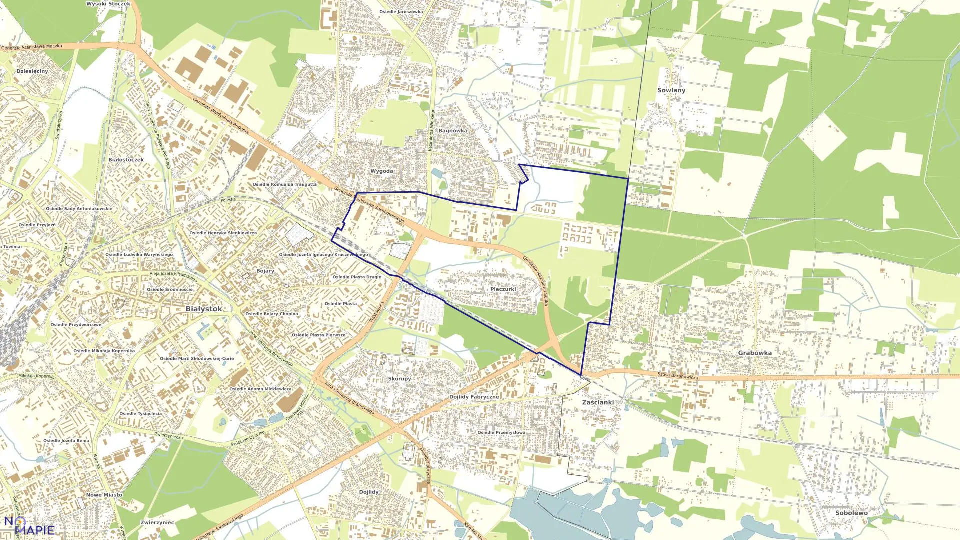 Mapa obrębu Pieczurki w mieście Białystok