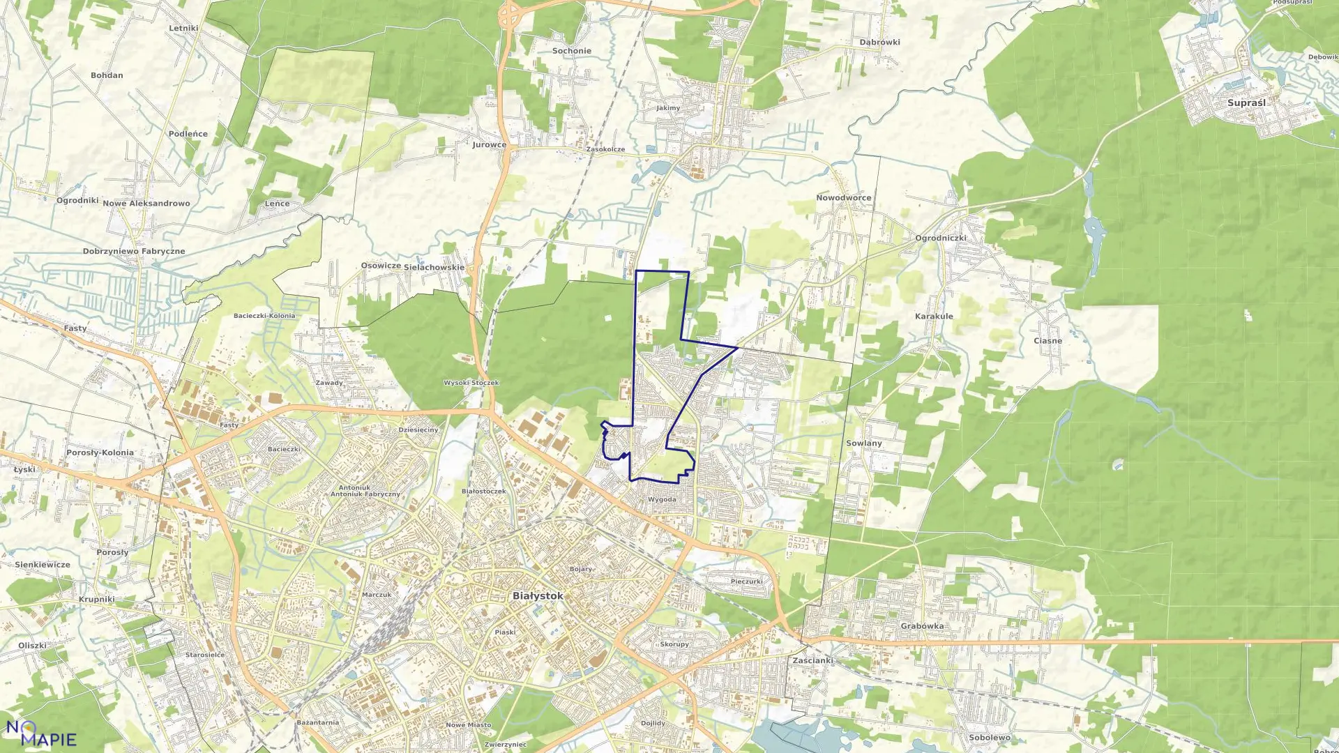 Mapa obrębu Pietrasze w mieście Białystok