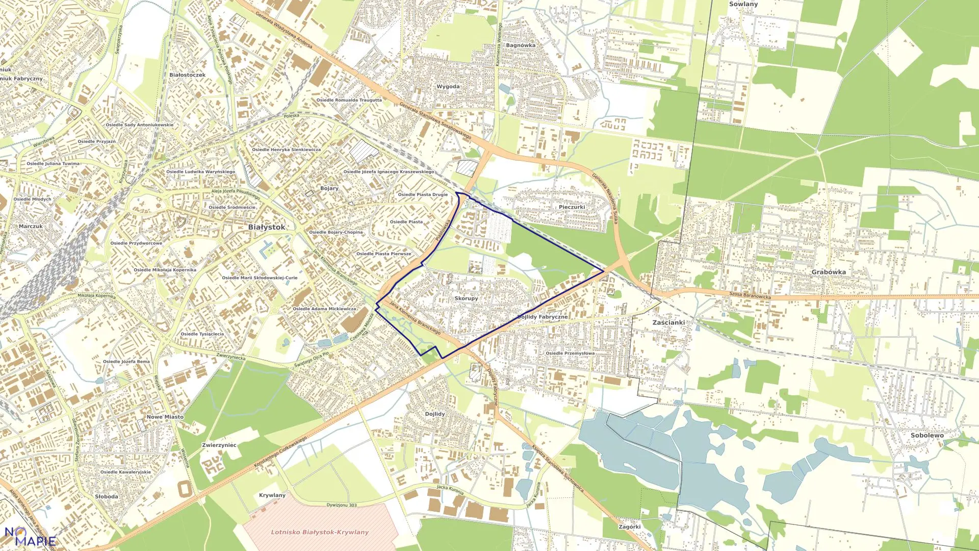 Mapa obrębu Skorupy w mieście Białystok