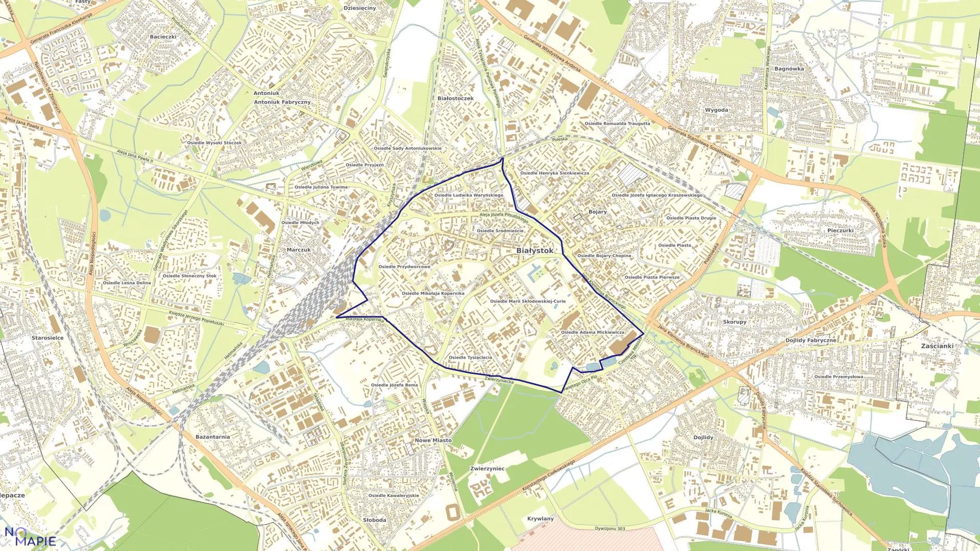 Mapa obrębu Śródmieście w mieście Białystok