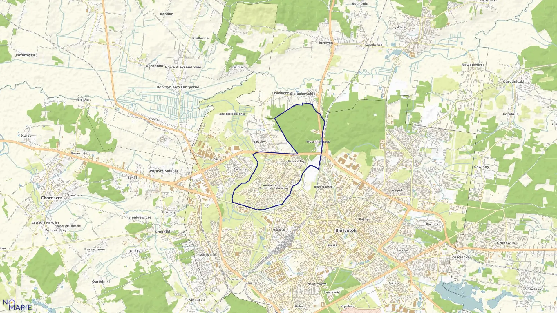Mapa obrębu Wysoki Stoczek w mieście Białystok